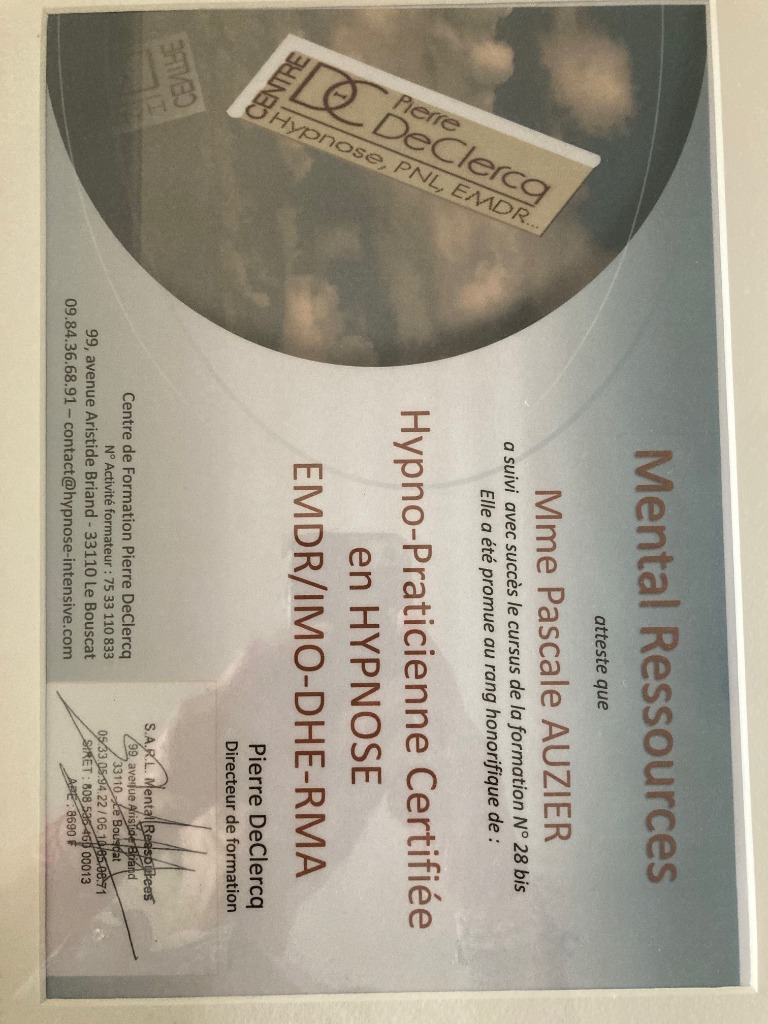 photo diplome EMDR HYPNOSE BIGANOS