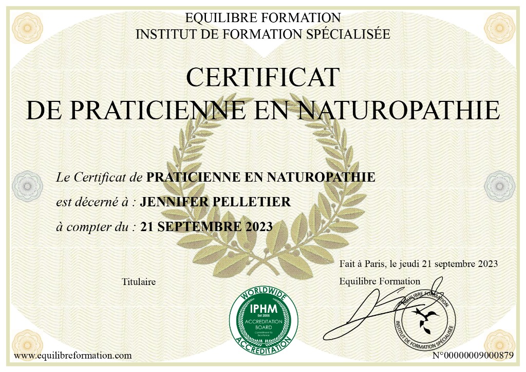 photo diplome Jenni Longévité Holistique