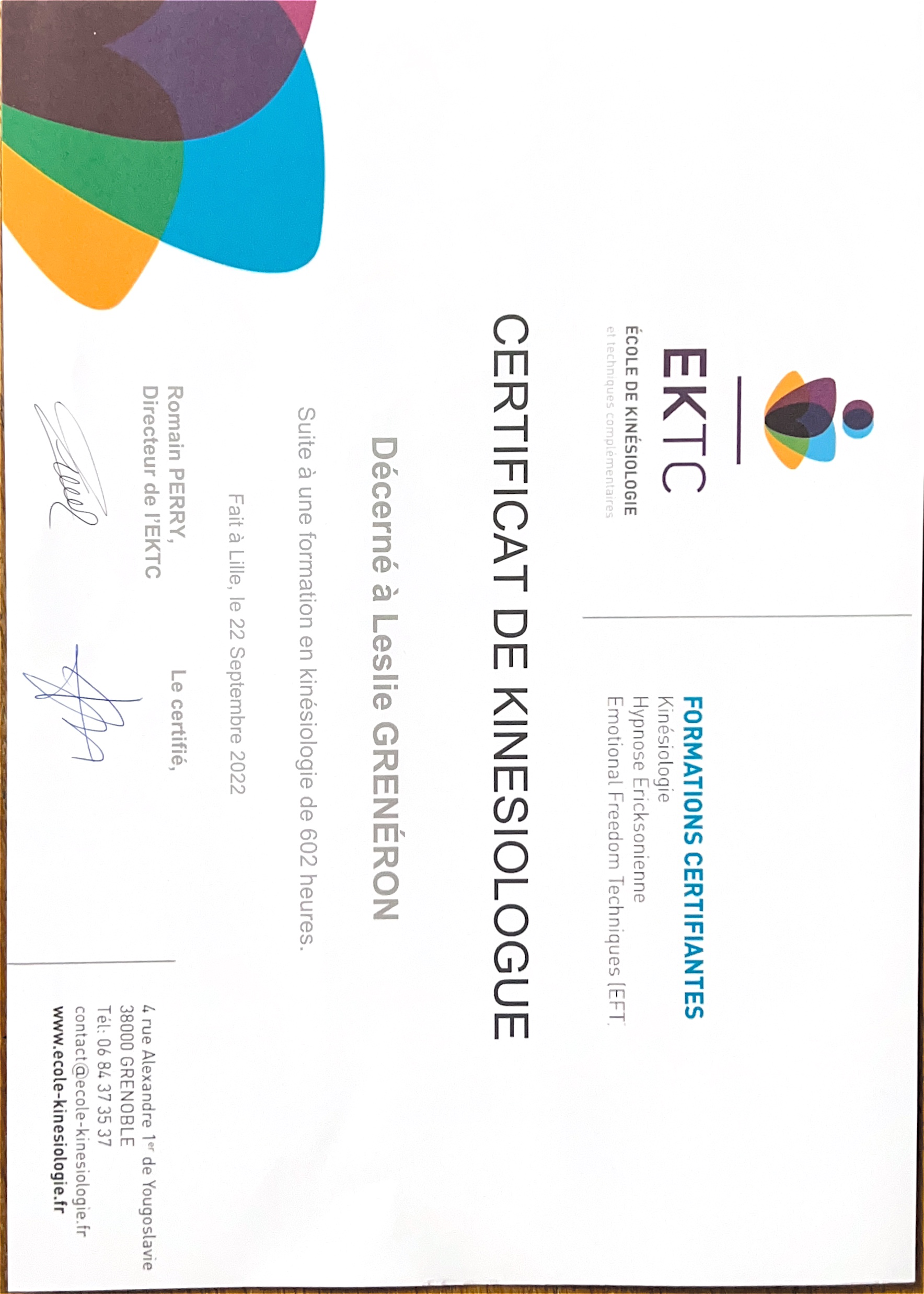 photo diplome Leslie GRENÉRON