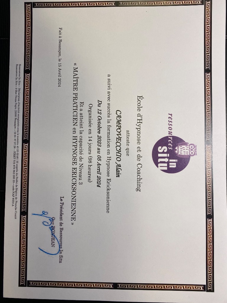 photo diplome Alain CAMPOVECCHIO