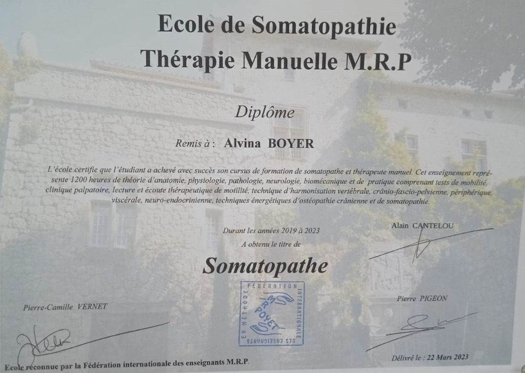 photo diplome Alvina.Somatopathie