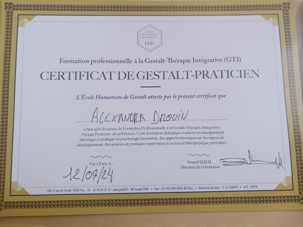 photo diplome Gestalt Theravie