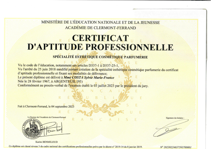 photo diplome Au Coeur Des Sens