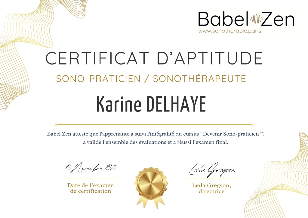 photo diplome "La Résilience de l’Âme"  Karine DELHAYE E.I.