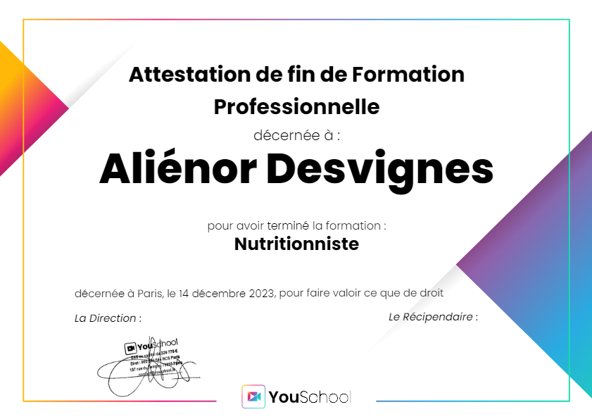 photo diplome Aliénor Desvignes