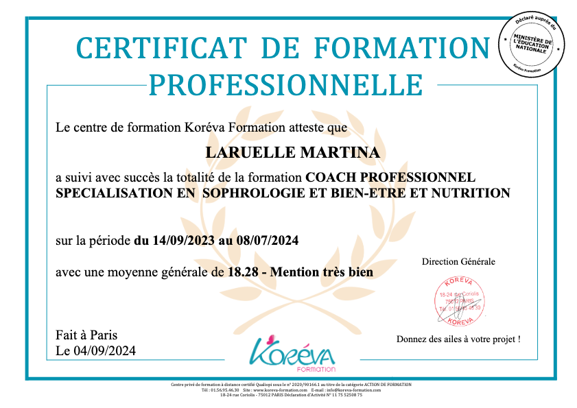 photo diplome Balance Coaching Martina Laruelle