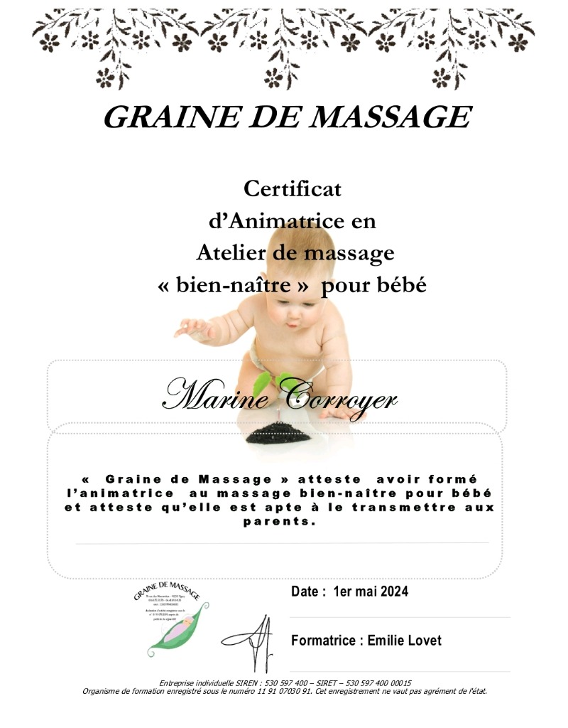 photo diplome L’Aventure Cocon de Douceur 