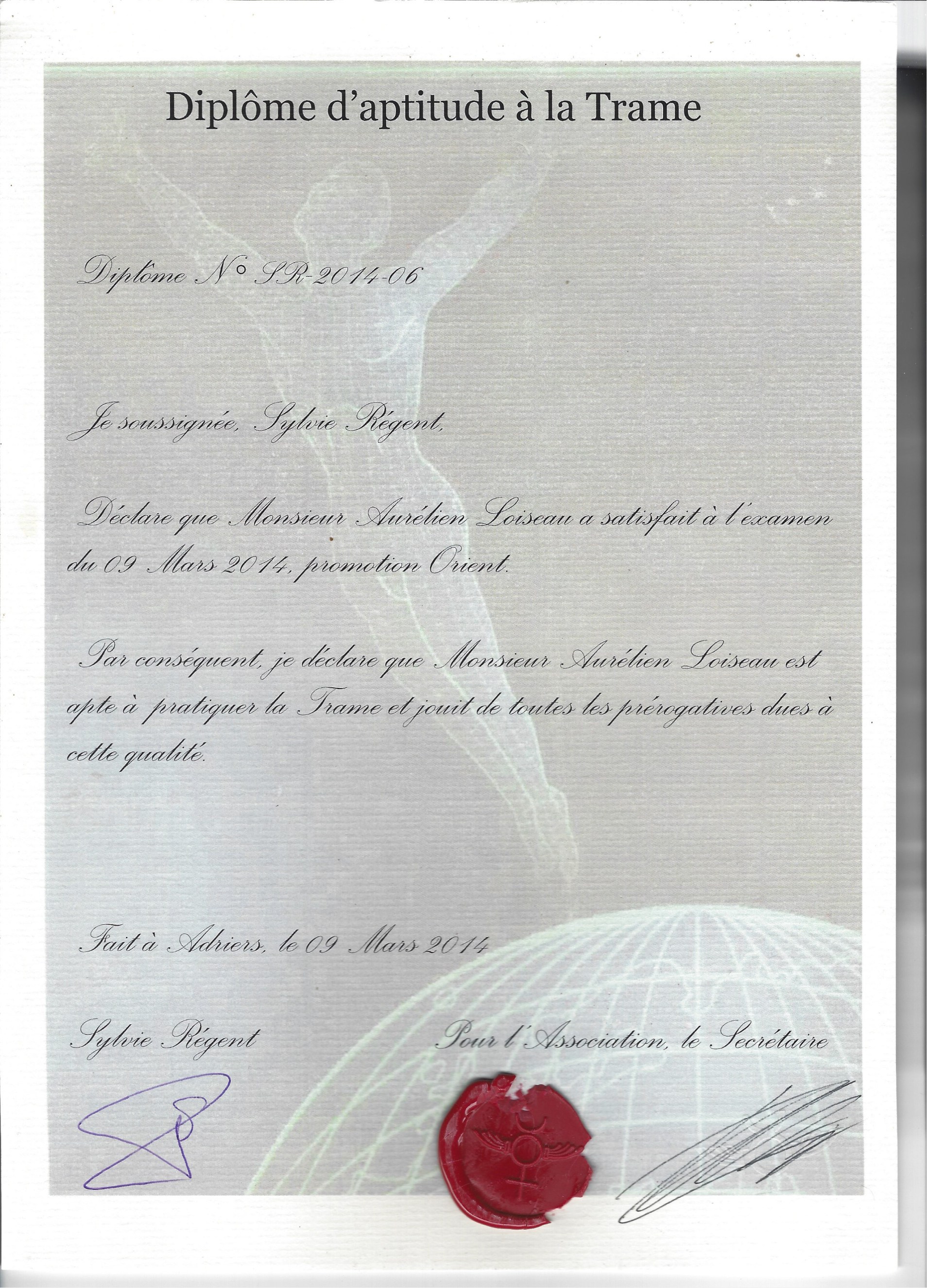 photo diplome Le Chant de l’Etre