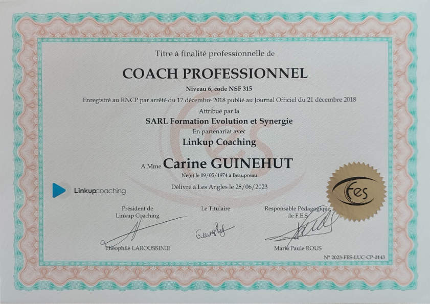 photo diplome Carine Guinehut S’aligner avec soi