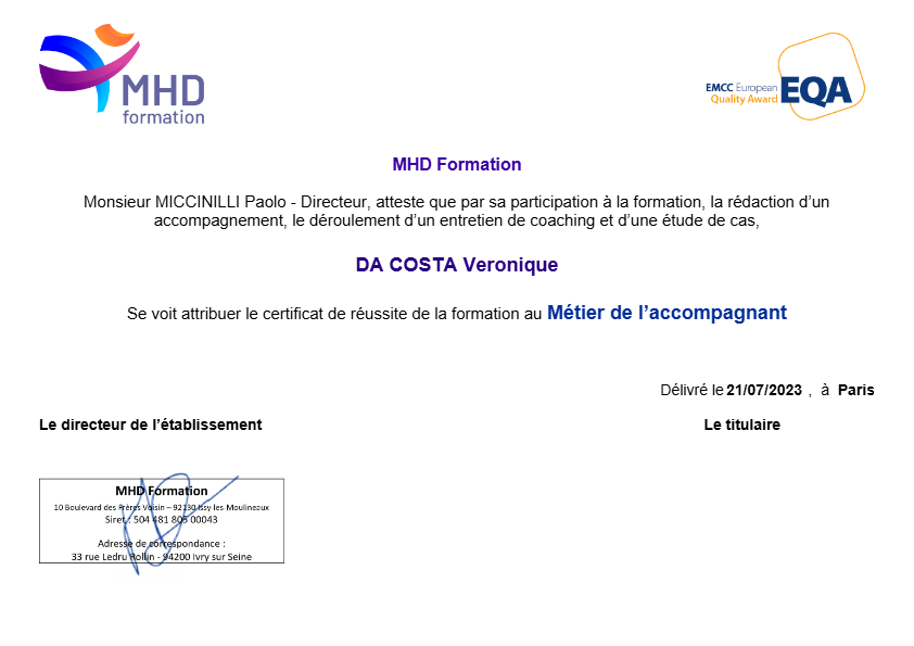 photo diplome Véronique Da Costa 