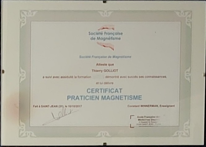 photo diplome Thierry Golliot Magnétiseur