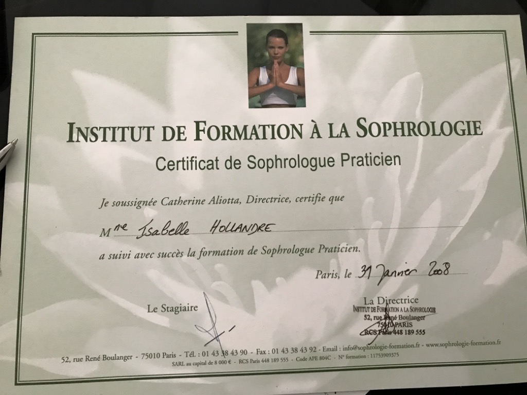 photo diplome Sophrologue Isabelle Hollandre 