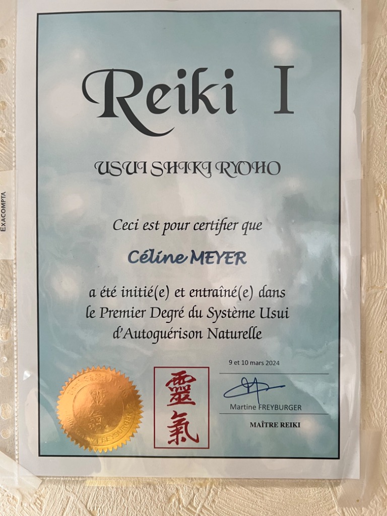 photo diplome Celine reiki 
