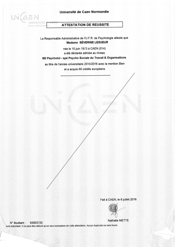 photo diplome Séverine lesueur
