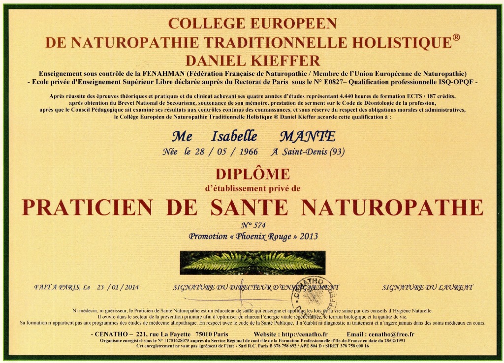 photo diplome Isabelle Mante