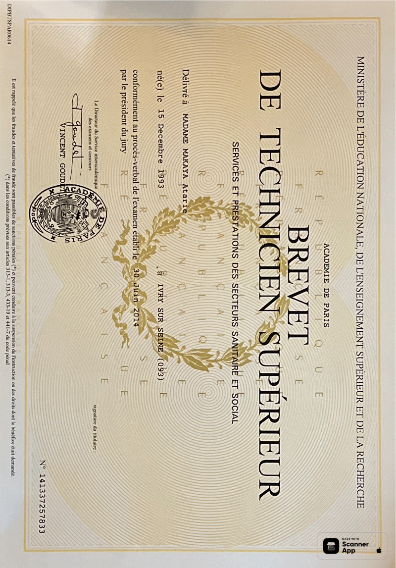 photo diplome Atarie EBREUIL