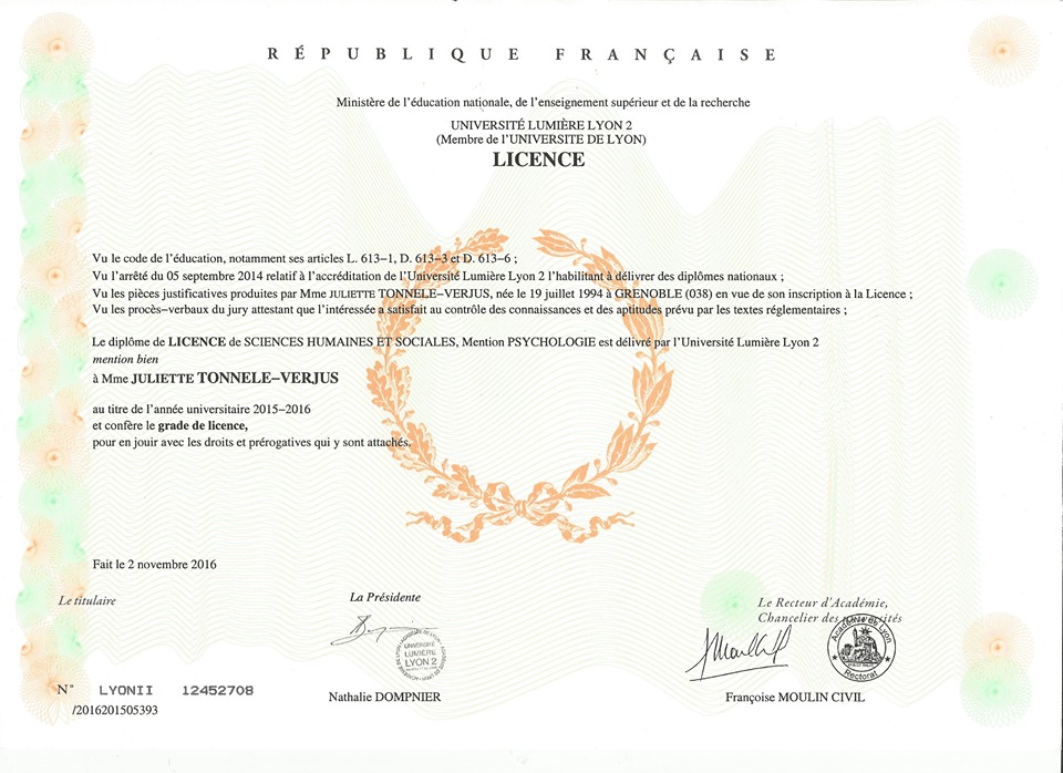 photo diplome Juliette Tonnelé-Verjus 