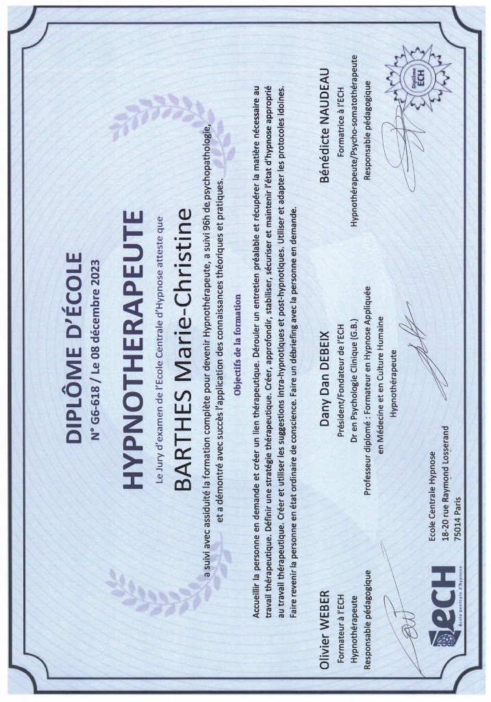 photo diplome BARTHES Marie-Christine