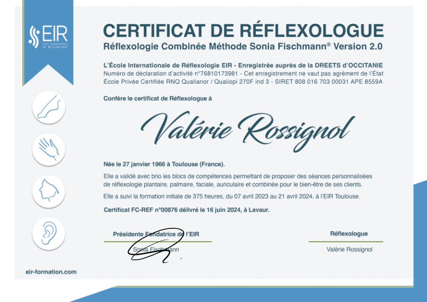 photo diplome Valérie ROSSIGNOL