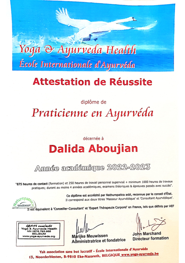 photo diplome The Ayurvedic connection