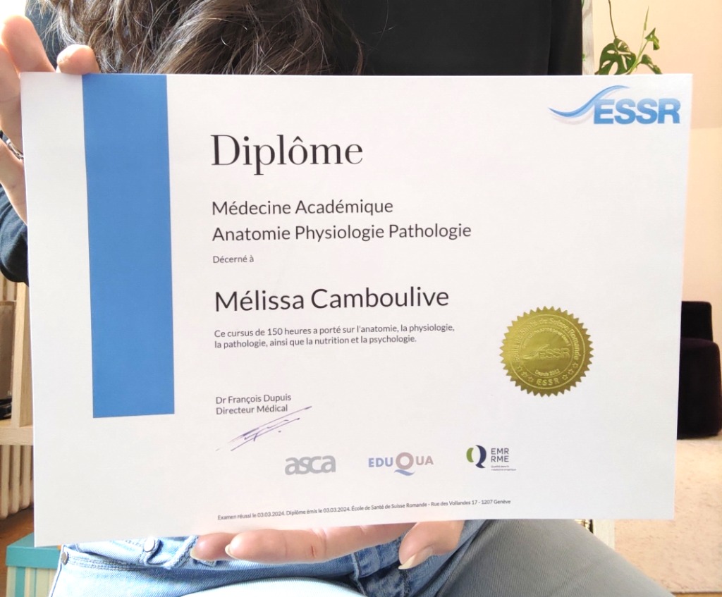 photo diplome Mélissa Accompagnement Nutrition - Santé