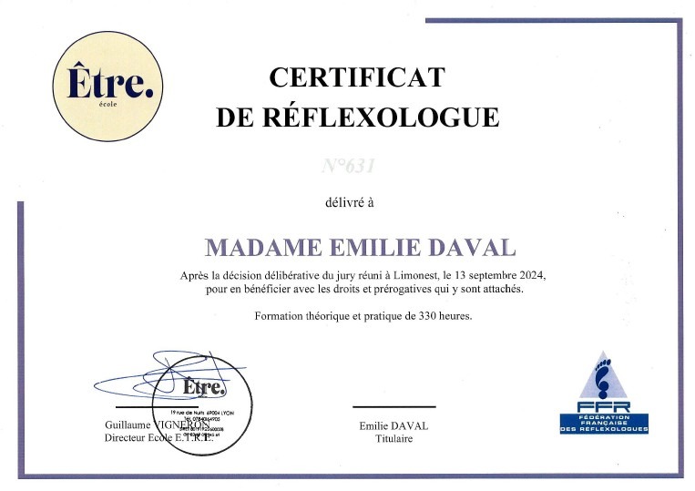 photo diplome Emilie DAVAL - Entre les Mains d’Emy