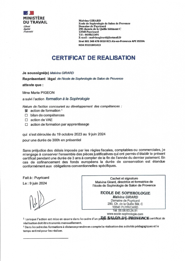 photo diplome Marie_sophrothérapies