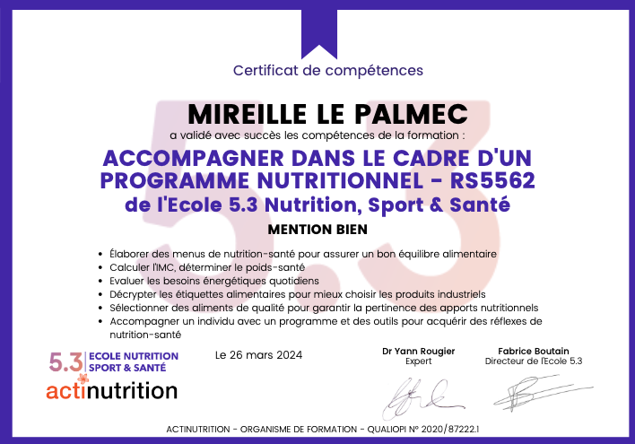 photo diplome Nutrition pleine santé