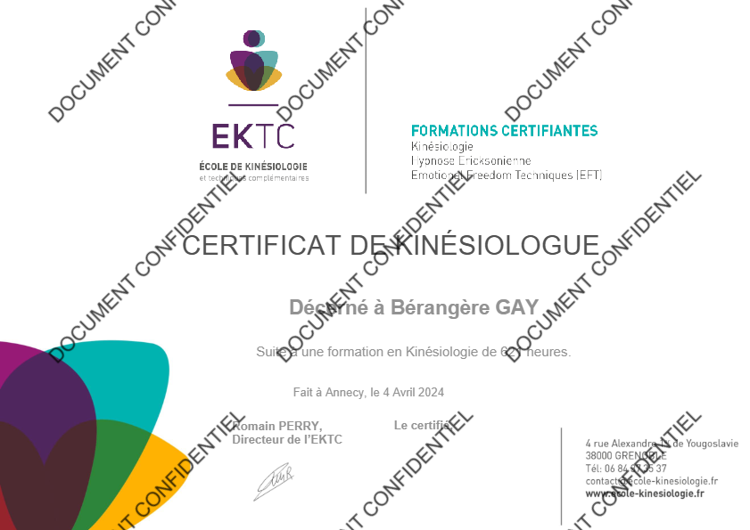 photo diplome Bérangère GAY - L’Expérience vers Soi