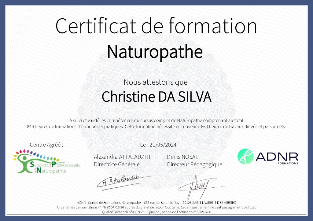 photo diplome Naturalza - Christine Da Silva