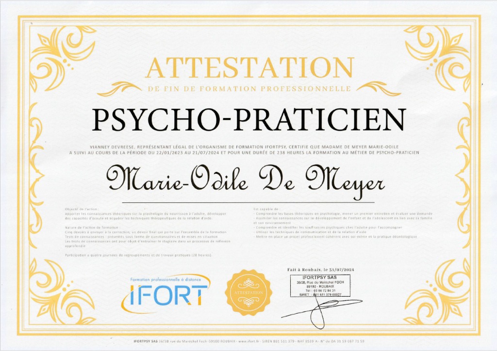 photo diplome Marie-Odile DE MEYER
