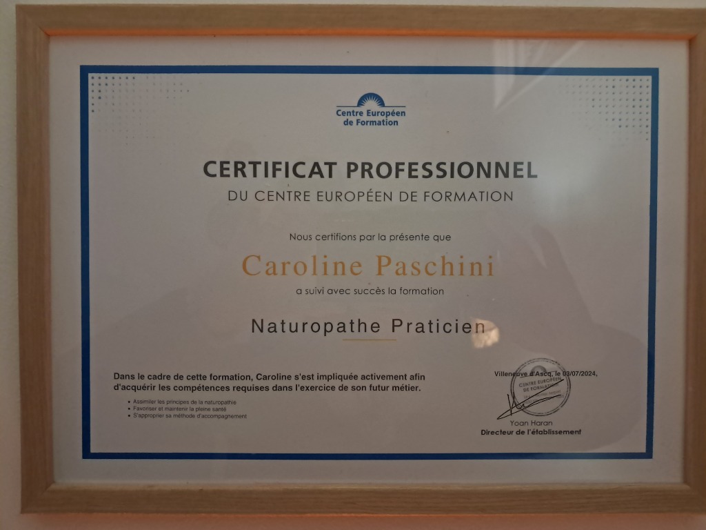 photo diplome Natur’émoi Caroline PASCHINI