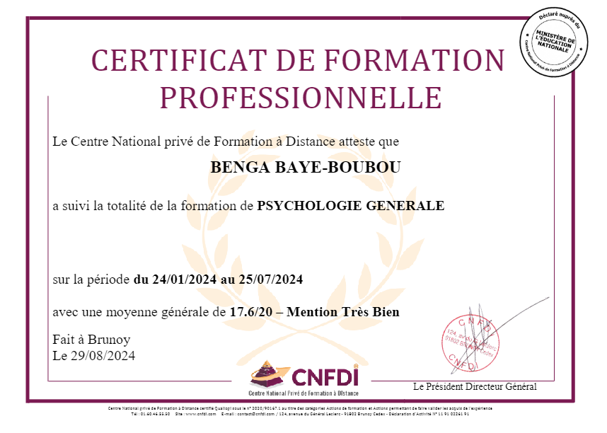 photo diplome Baye-Boubou Benga