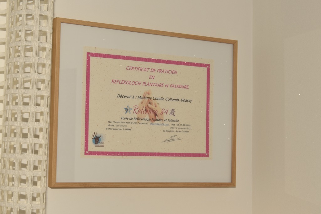 photo diplome Réflexologie Bien-Etre Energétique