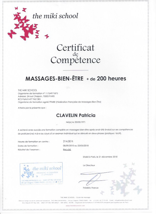 photo diplome Les soins de Patricia 