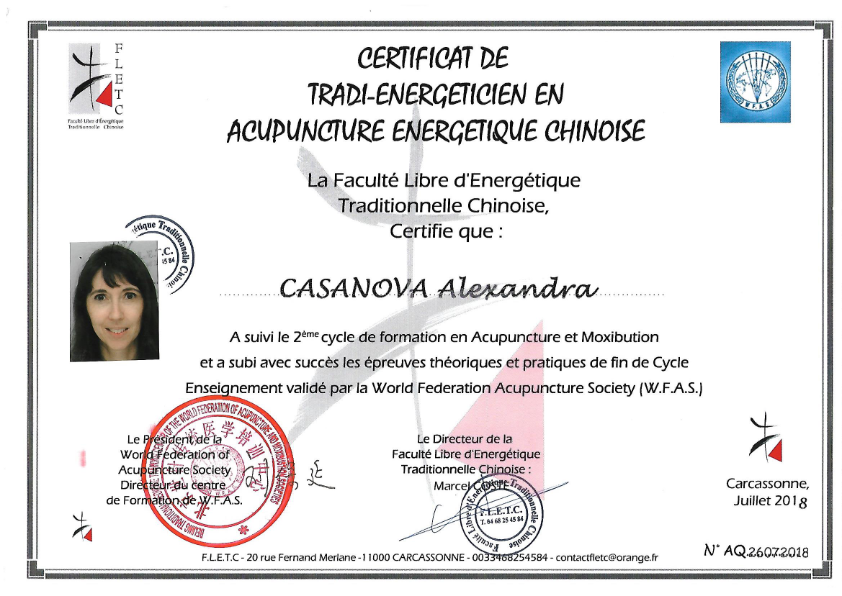 photo diplome LOMBARD Alexandra - Centre BiaoLi