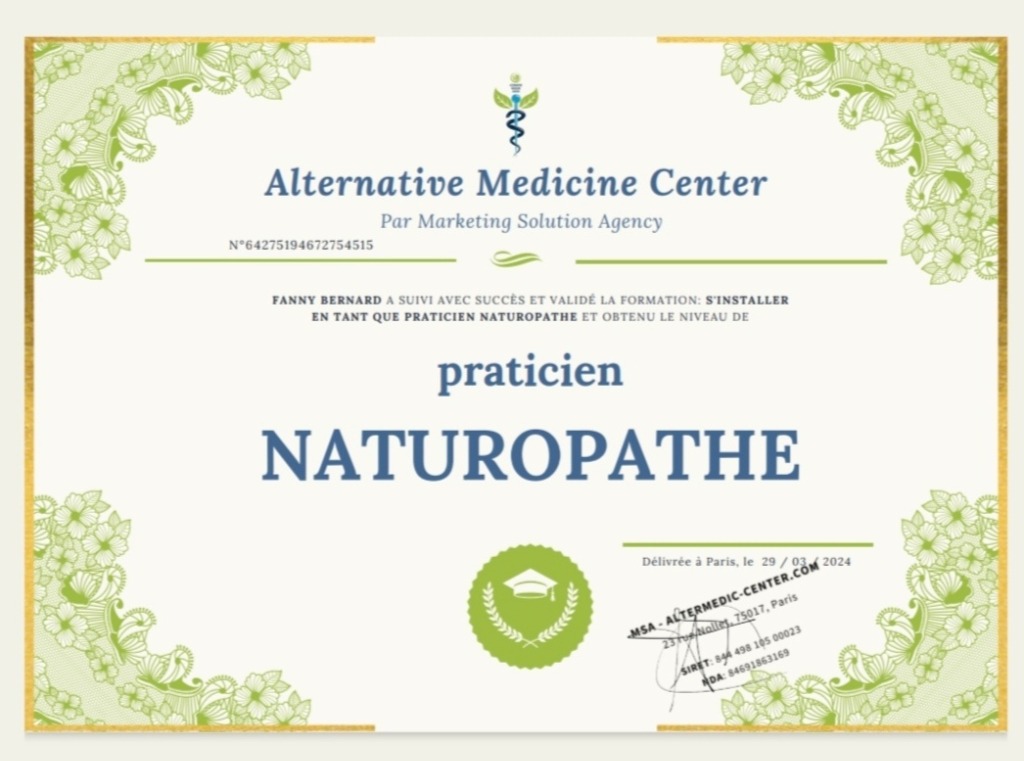photo diplome Fa’Ny Naturellement - Fanny BERNARD 