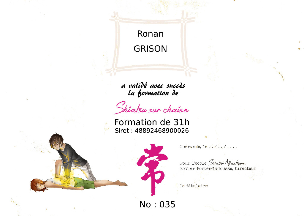 photo diplome ZENOMAD SHIATSU