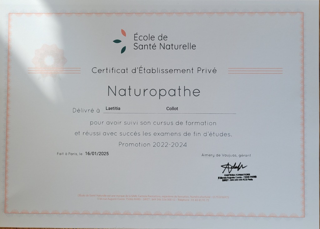 photo diplome Laetitia Collot - Ginkgo Réflexe 