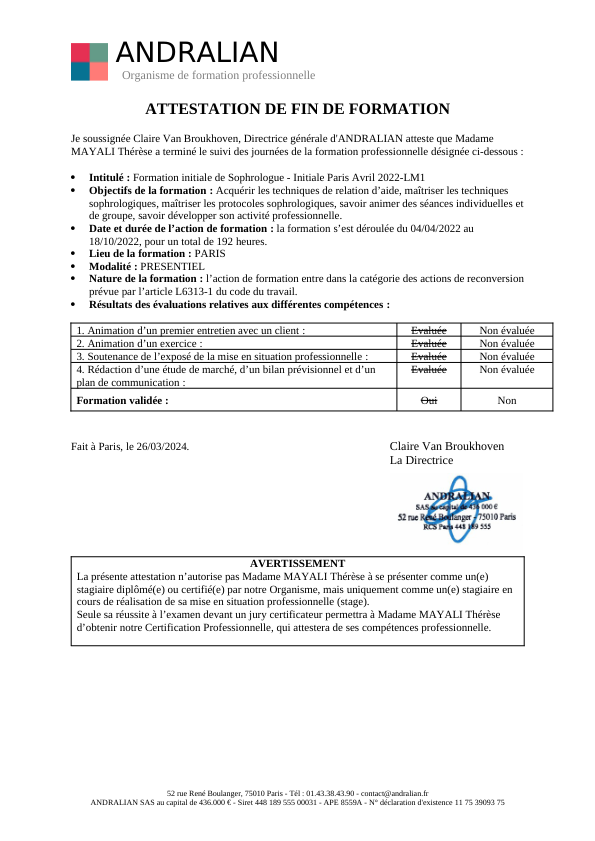 photo diplome Thérèse Mayali