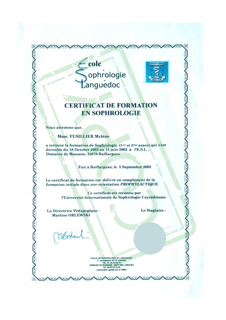 photo diplome Mylène FUSILLIER GACIS