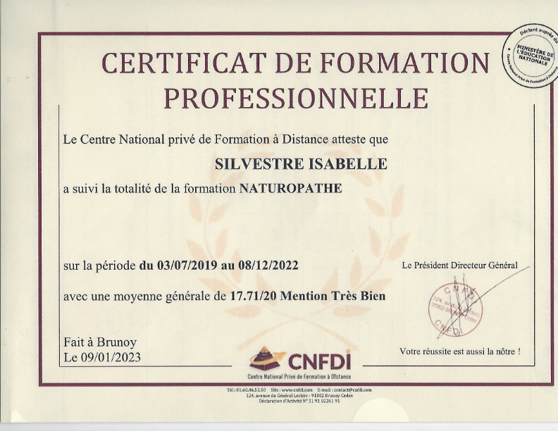 photo diplome Isabelle Silvestre