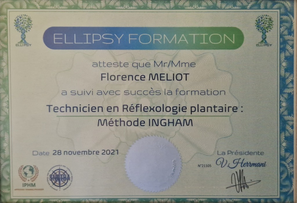 photo diplome Florence MELIOT Réflexologue