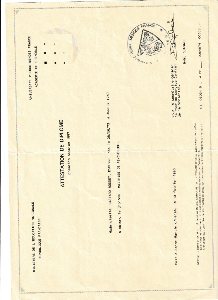 photo diplome Evelyne BASTARD-ROSSET