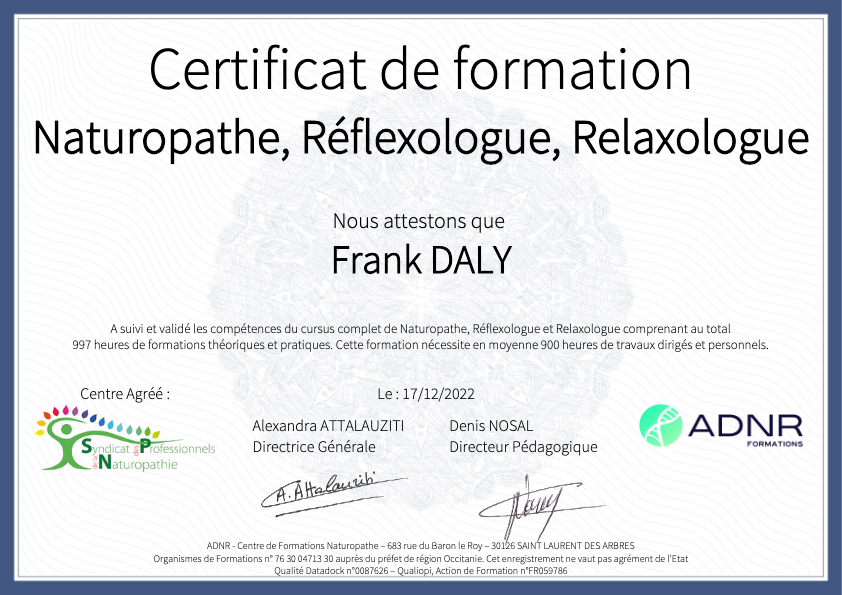 photo diplome Frank Daly - Natur’Hum