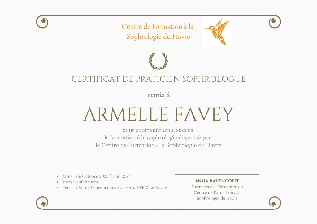 photo diplome Armelle-Sophro