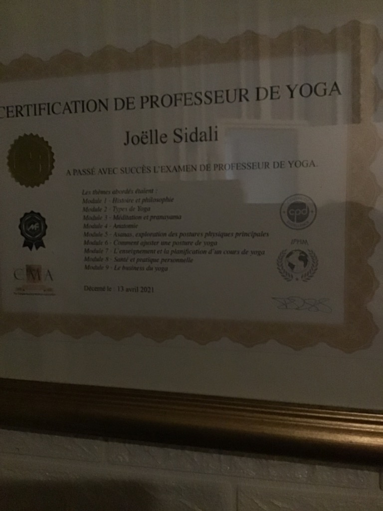photo diplome Yoga pour toi