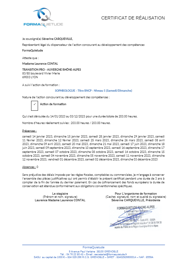 photo diplome Laurence Contal-Unmomentjustepourvous!