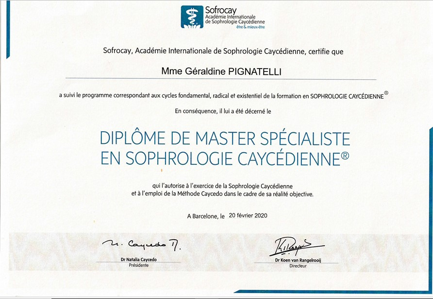 photo diplome L’écrin de Soi - Sophrologie 