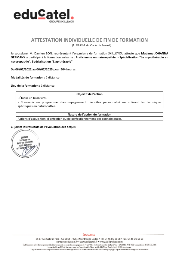 photo diplome JOHANNA GERMANY Jelogbien-etre